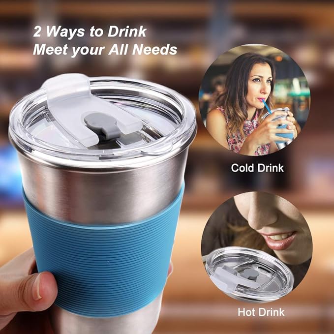 Stainless Steel Cups, 5 Pack 16oz Kids Drinking Glasses Spill Proof Metal Tumblers Cups with Lids and Straws for Toddlers and Adults