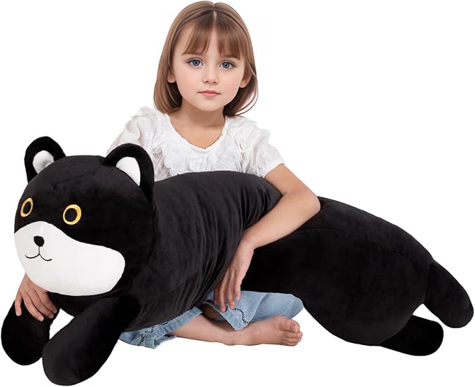 40'' Jumbo Cat Stuffed Animal, Giant Black Cat Long Body Pillow Plush Toy, Big Plushie Cute Kitty Gift for Kids Boys Girls, Birthday, Halloween, Christmas
