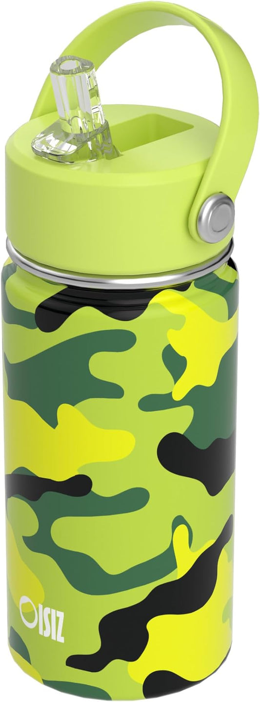 OISIZ Kids Water Bottle with Straw Lid 14oz, Vacuum Insulated 316 Stainless Steel Water Bottles for Kids for School, Leakproof Water Bottle, BPA Free and Keep Cold for 24 Hours