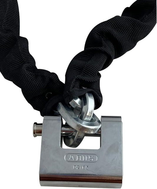 ABUS Hardened Steel 8KS 10 Foot x 5/16" Thick Square Security Chain with ABUS 92/65 Monoblock Brass Padlock Keyed Different, for Bikes, Containers, Trailers, ATV's, Motorcycles and Personal/Industrial