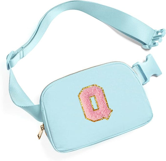 Gitus Gifts for 7 8 9 10 11 Year Old Girls Belt Bag Fanny Pack Crossbody Bags with Initial Letter Patch Birthday Gifts for Daughter Sister Friends Teen girls (Icing Blue-Q)