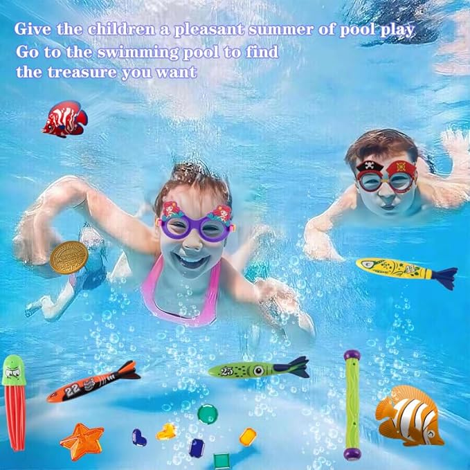 LITTLE FROGGY Kid’s Diving Set with 30 Pcs Diving Toy Kit Perfect for Pool, Beach, Water Parks, for Swimming Training & Water Games for Girls Aged 3-12 (Mermaid)