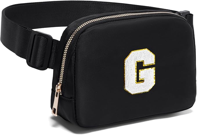 Gitus Birthday Gifts for 8 9 10 11 12 13 Year Old Girls Personalized Fanny Pack Crossbody Bags with Initial Letter Patch Belt Bag for Teen Girls Cute Trendy Stuff Travel Essentials (Black-G)