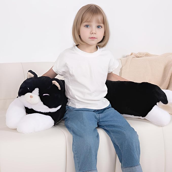 40'' Jumbo Cat Plush Stuffed Animal, Large Black Cat Long Body Pillow Plush Toy, Giant Soft Fluffy Kitty Cat Plushies Gift for Kids Boys Girls, Birthday, Halloween, Christmas
