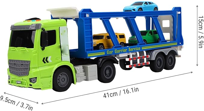 Alomejor Truck Toy, Double Deck Transport Truck with 4 Race Cars Music Light Friction Powered for Kids Boys Toddlers Vehicle Play Set