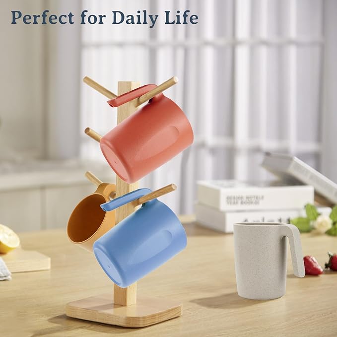 16oz Wheat Straw Cups with handles set of 6-Plastic Cups Reusable-Unbreakable Kids Mugs-Dishwasher Safe & Microwave Safe-Ideal Plastic Mugs for Tea,Coffee,Camping,RV-Vibrant Color