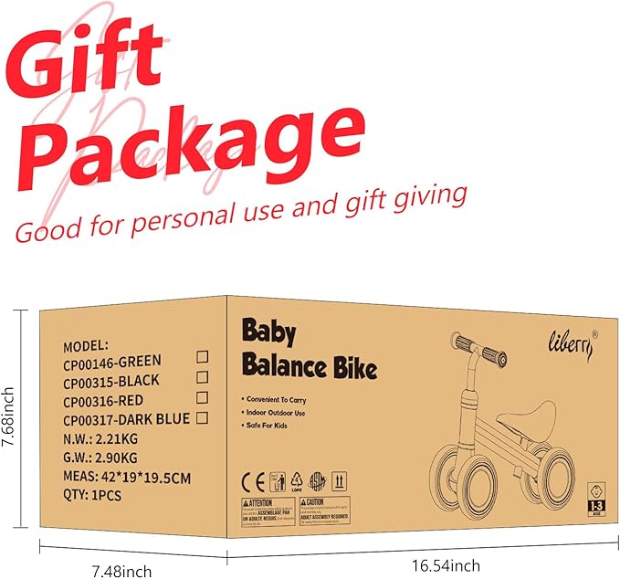 Liberry Baby Balance Bike with Adjustable Seat, Toddler First Ride-On Toy for 1-2 Year Old, Boys Girls Christmas & Birthday Gift