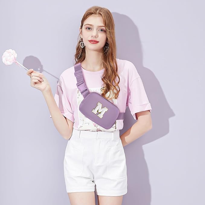 Gitus Birthday Gifts for 8 9 10 11 12 13 Year Old Girls Personalized Fanny Pack Crossbody Bags with Initial Letter Patch Belt Bag for Teen Girls Cute Trendy Stuff Travel Essentials (Lavender-M)