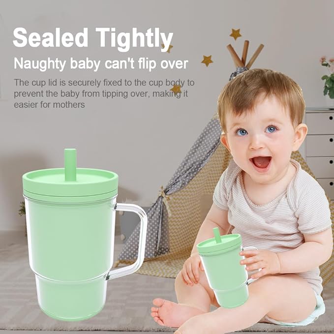 Kids BPA-Free Plastic Tumbler with Spill Resistant Flexible Straw, Easy to Clean, Kids Water Bottle, Great for Travel, Dishwasher Safe, Orange Peach and Watermelon(1 Green &1 Pink)