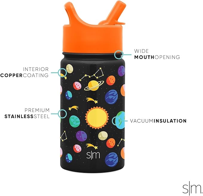 Simple Modern Kids Summit Water Bottle with Straw Lid | 14oz Stainless Steel Cup Insulated Tumbler for Toddlers, School | Solar System