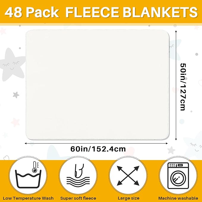 Newwiee 48 Pcs Fleece Throw Blankets Bulk Outdoor Wedding Guest Gifts Soft Lightweight Sleepover Lap Blankets Pet Home Sofa Couch Office Donation Homeless, 50 x 60 Inch (White)