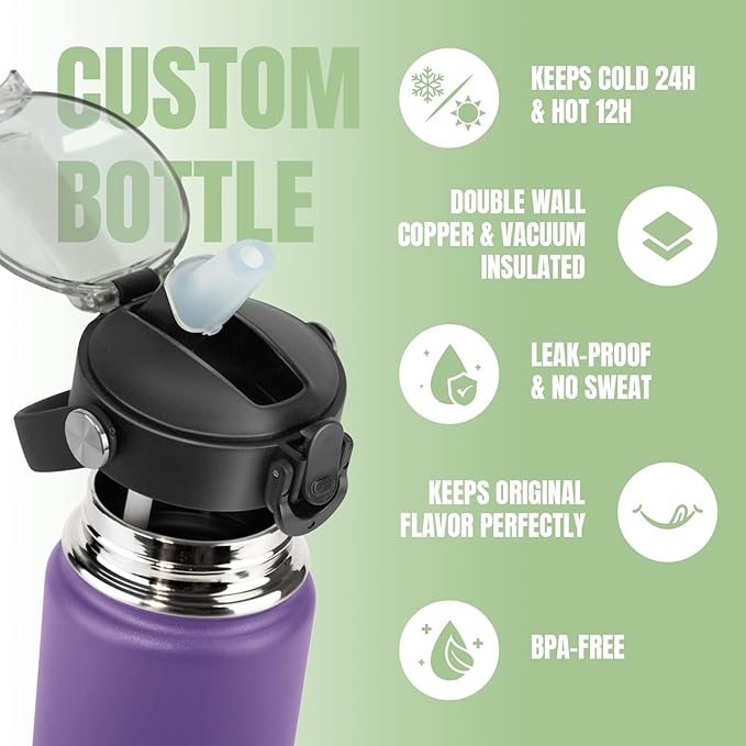 Personalized Kids Water Bottle with Name for School - Custom 18oz Water Bottle with Straw Lid Stainless Steel w/Engraved Names - Personalized Back to School Gifts for Boys Girls kids (UV)