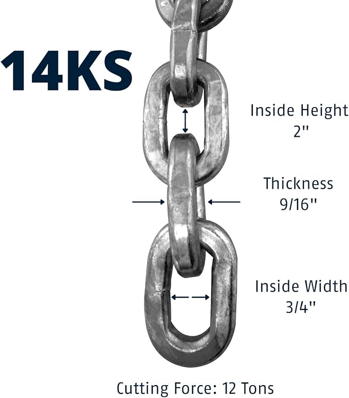 ABUS Hardened Steel 14KS 6 Foot x 9/16" Thick Square Security Chain for Bikes, Containers, Trailers, ATV's, Motorcycles and Personal/Industrial Property