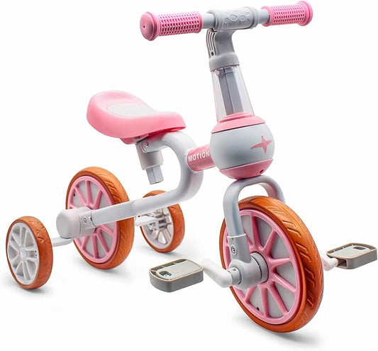 XIAPIA 3 in 1 Toddler Bike for 2-4 Year Old Girl Boy, Kids Tricycle with Adjustable Seat, Detachable Pedal and Training Wheels, Baby Balance Bike Trikes Riding Toys, Kids Chirstmas Birthday Gifts Pink