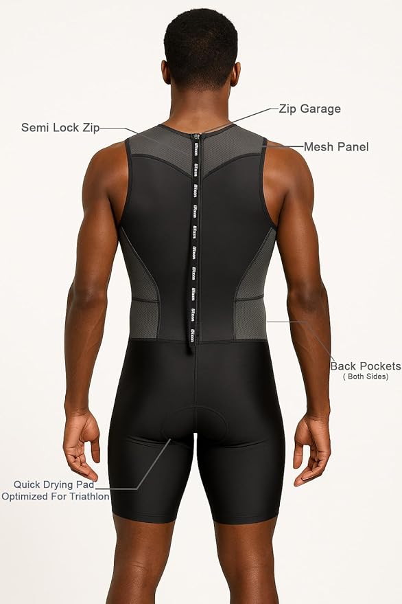 Wixen Men's Performance Triathlon Suit Sleeveless Tri Suit Padded Quick Dry Run Swim Bike