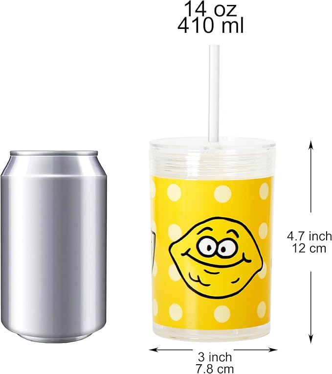 Youngever Kids Tritan Cup with Straws, Reusable 14 Ounce Toddler Cup with Lid and Straw, Unbreakable Kids Tritan Tumbler with Straw (Lemon)