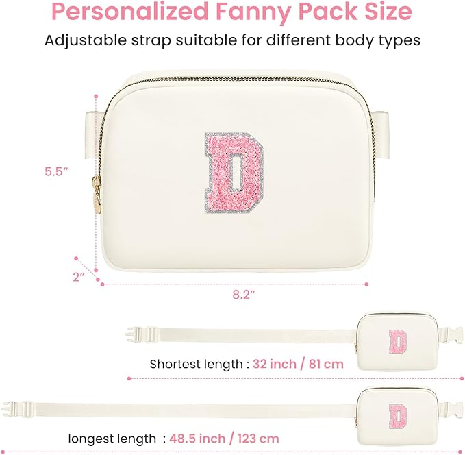 Christmas Gifts for Girls Teen, Initial Belt Bag for Women Girls, Crossbody Bag Waist Packs Teens Fanny Pack, Personalized Accessories for Preppy Cute Stuff Gifts for Teens Girls Kids (Cream, D)
