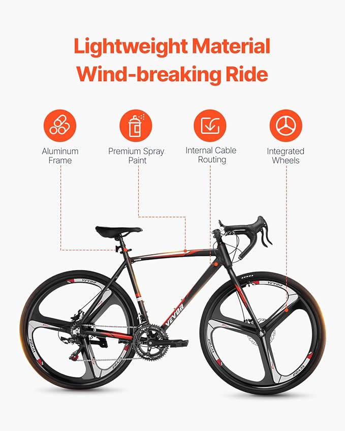 VEVOR Road Bike, 700C Wheels Racing Bike, Shimano Drivetrain City Commuter Road Bicycle, Urban Adult Sport Bicycle with Drop Bar, for Men and Women
