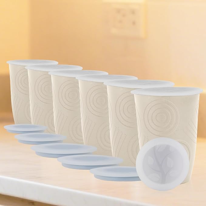Wheat Straw Cups with Silicone Covers 16oz Set of 6 - Alternative Plastic Cups Microwave & Dishwasher Safe - Plastic Drinking Cups Unbreakable for Kids - Beige