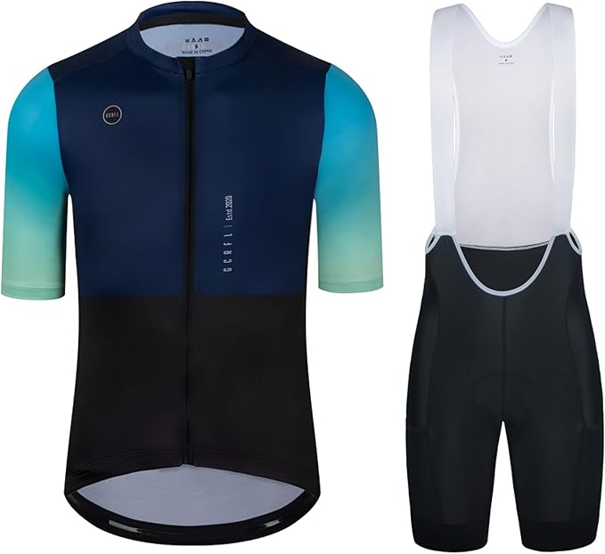 Men's Cycling Jersey Set Cycling Kit Bicycle Jersey Rear Zipper Pocket Bike Bib Shorts with Pockets Race Fit High Density Pad