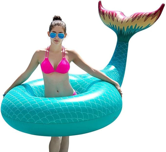 Jasonwell Giant Inflatable Mermaid Tail Pool Float with Fast Valves Summer Beach Swimming Pool Party Lounge Raft Decorations Toys for Adults Kids (Green)