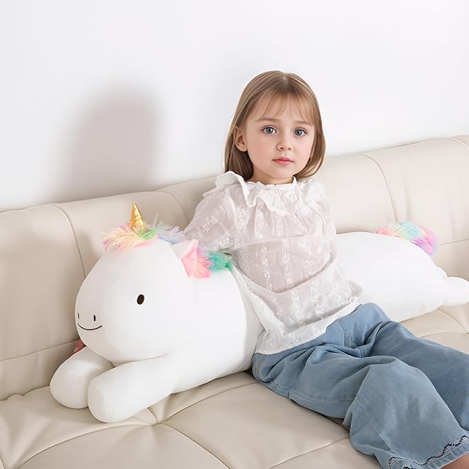 40inch Jumbo Unicorn Plush Stuffed Animal, Giant Rainbow Unicorn Long Body Pillow Plush Toy, Large Stuffed Unicorns Soft Plushie Gift for Kids Boy Girl, Birthday, Halloween, Christmas