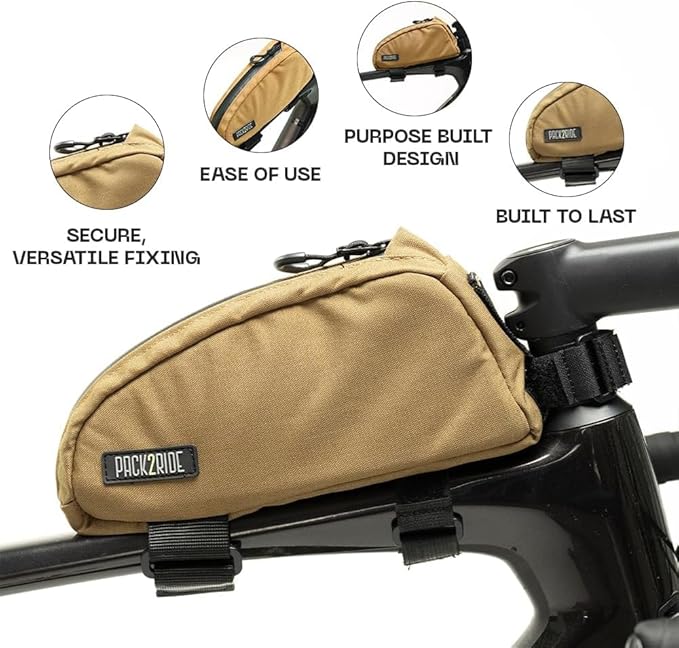 Toprock Frame Bag - Water Resistant, Durable Cordura Fabric & Bicycle Daily Essentials Holder - Top Tube, Frame Storage, Bikepacking for Road, Gravel Cycling - Coyote (1 L)
