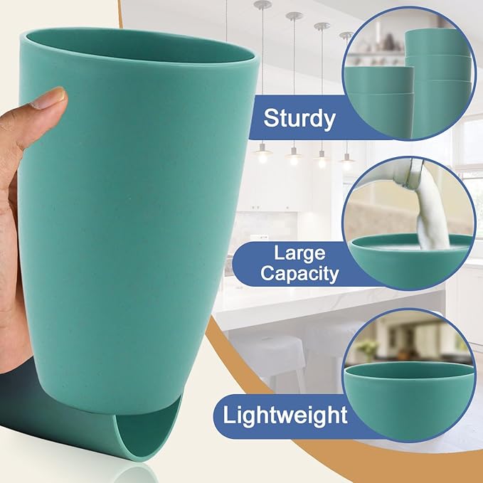 Wheat Straw Cup 20 OZ Large Drinking Glasses | Set of 6 Alternatives to Plastic Cups Reusable Unbreakable Drinking Cup Microwave and Dishwasher Safe Cups | Kitchen Water Glasses - Gree