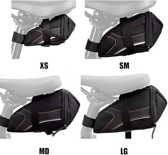 BV Strap-On Bike Bag with Reflective Material - Capacious Saddle Bag with Seperate Divider for Small Items & Room for All Your Essentials - Bike Pouch with Taillight Hanger for Maximum Safety