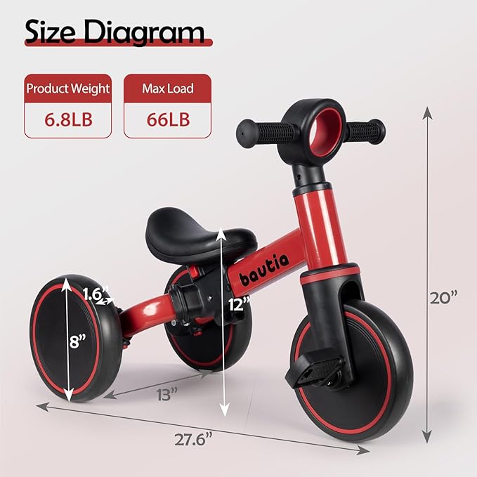 Tricycle for Toddlers 1-3, 4 in 1 Baby Balance Bike 1 2 Year Old Boy Girl Gift, Kids Bicycle Toy with Removable Pedals