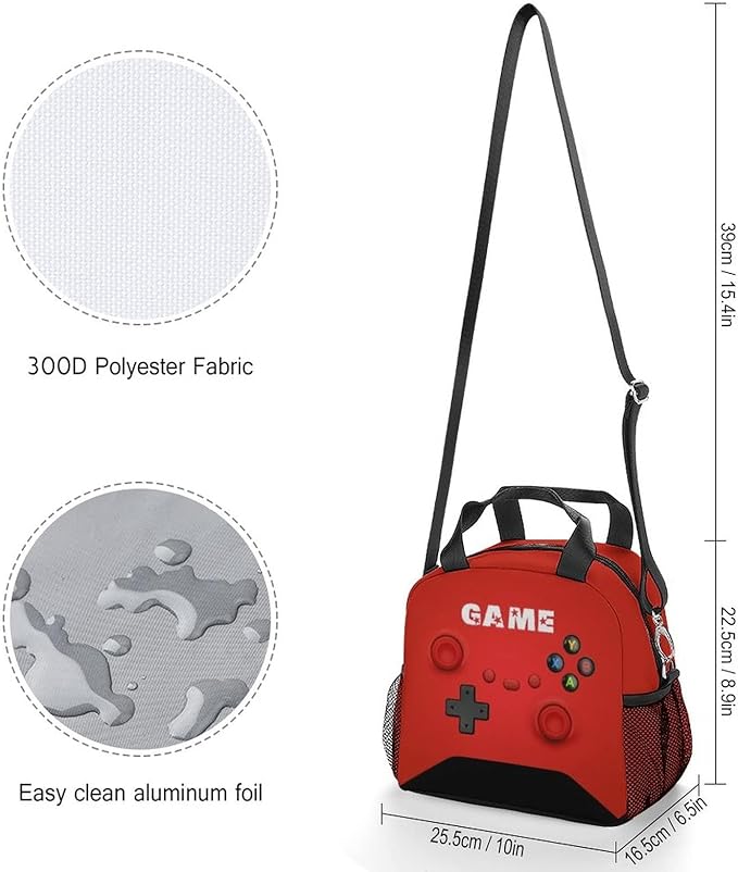 Game Lunch Bag for Boys Girls Gamer, Insulated Video Game Lunch Box for School Work Office Travel Picnic Hiking Beach, Waterproof Leakproof Portable Fits Most Bento Boxes