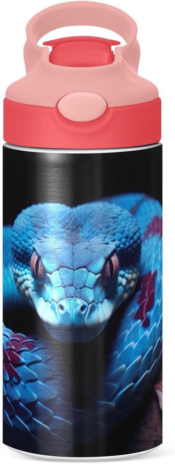 Kigai Black & White Cow Print Kids Water Bottle with Straw Lid, Vacuum Insulated Stainless Steel Double Walled Leakproof Tumbler Travel Cup for Girls Boys Toddlers, 12 oz