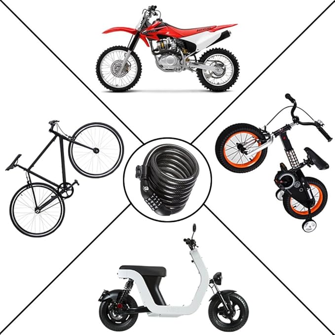 Etronic Bike Lock M6, Cable Lock 6 Feet Long Coiled Security Resettable Combo Combination Lock Bicycle Lock with Mounting Bracket