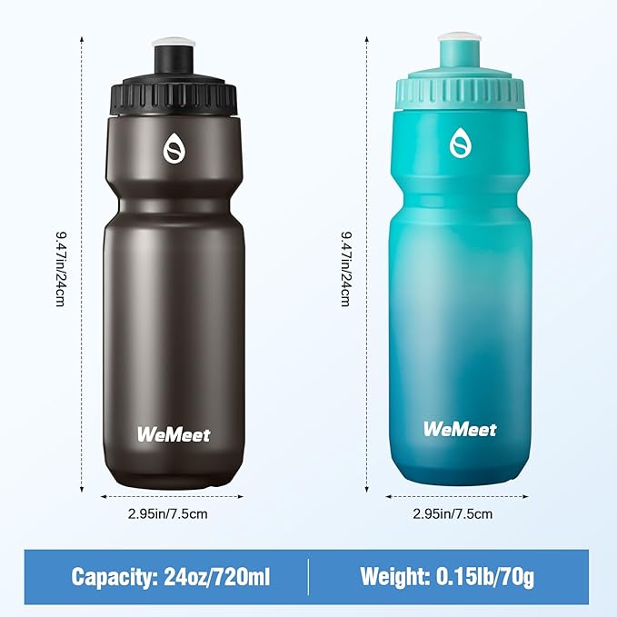 24oz Cycling Sports Bottle, Fits Most Bike Cages, LeakProof, BPA Free, Mountain Bike Squeeze Bottle with Capacity Scale, for Gym, Travel,Hiking (Black & Green Blue, 2 Pack)