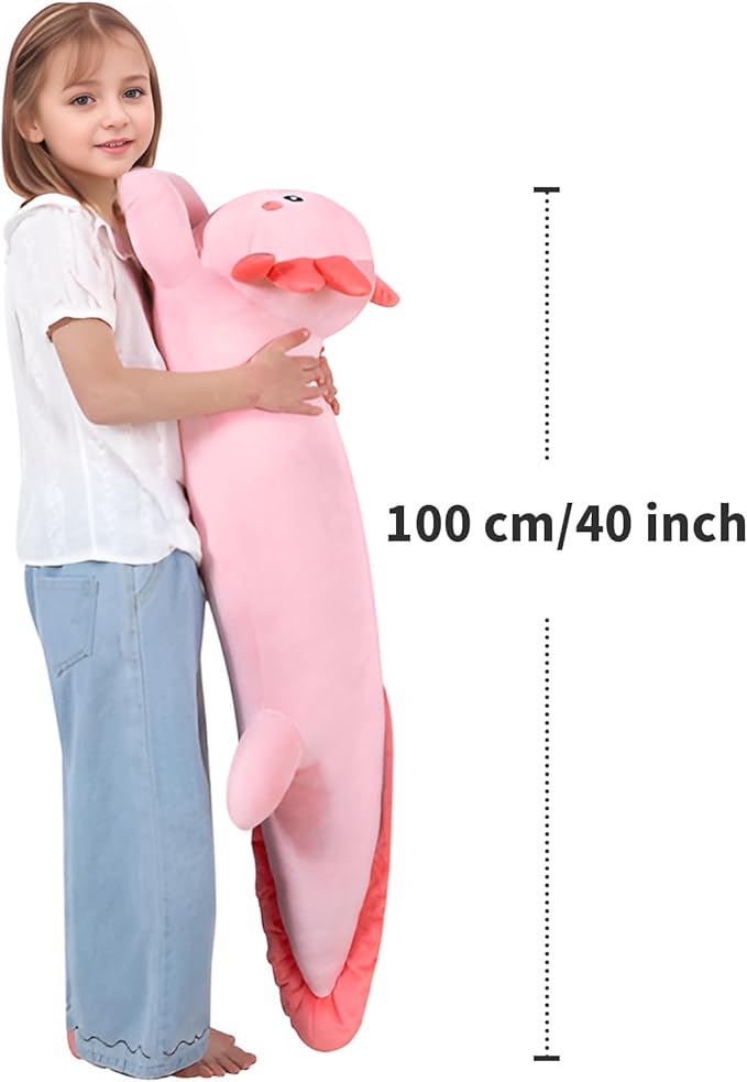 40'' Big Pink Axolotl Plush Stuffed Animal, Large Axolotl Long Body Pillow Stuffy Plush Toy, Giant Soft Salamander Squishy Plushie Gift for Kids Boys Girls, Birthday, Halloween, Christmas
