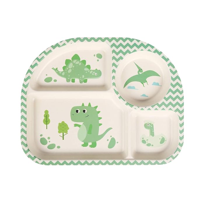 shopwithgreen 7Pcs/Set Bamboo Kids Dinnerware Set - Children Dishes - Food Plate Bowl Cup Spoon Fork Set Dishware, Cartoon Tableware, Dishwasher Safe Kids Healthy Mealtime, BPA Free