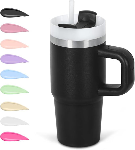 Cosictic 14 Oz Tumbler with Handle and Straw for Kids, Stainless Steel Double Wall Vacuum Insulated Cup for Children, 14 Oz Cups for Kids (Black)