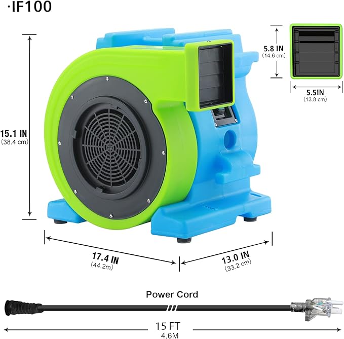 MOUNTO 1HP Inflatable Bounce House Blower, Energy Efficient, Low Amp Draw Inflatable Blower Fan for Inflatable Bounce House, Water Slide, and Obstacle Course for Kids