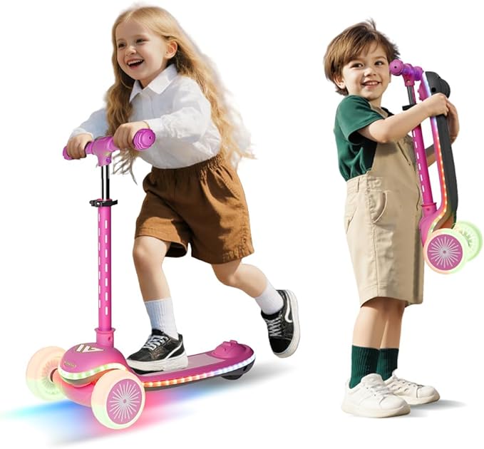Winhope Kids Kick Scooter, 3 Wheel Scooter for Boy and Girl, LED Lighted Wheels and Widen Deck, Outdoor Ride-On Toys for Kids Aged 3-8