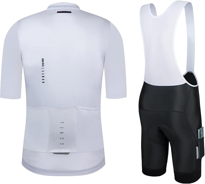 Men's Cycling Jersey Set Cycling Kit Bicycle Jersey Rear Zipper Pocket Bike Bib Shorts with Pockets Race Fit High Density Pad