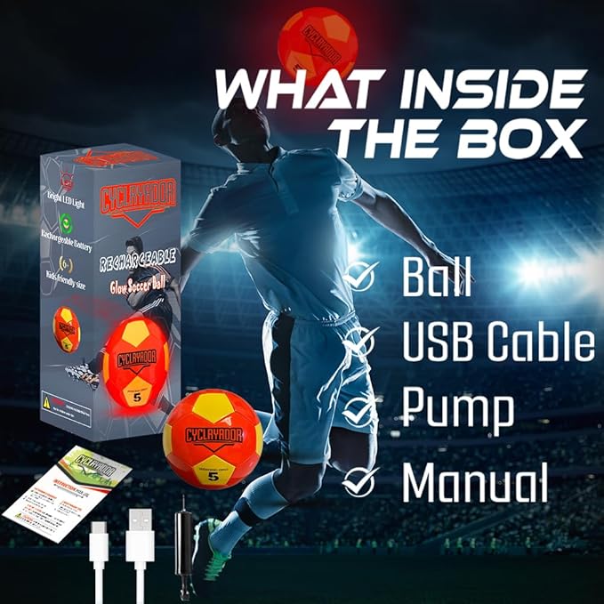 Rechargeable Glow in The Dark Soccer Ball,Size 5 Light up Soccerball,Ideal Soccer Gifts with Pump & Charging Cable Included.