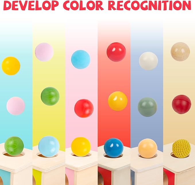 Adena Montessori Wooden Toy for 6-12 Month Baby 3 Balls,Sorting and Stacking Colorful Learning Education Toy for Toddler Kid 1-2 Year Old, Preschool Girl and Boy Gift Full Size Textures