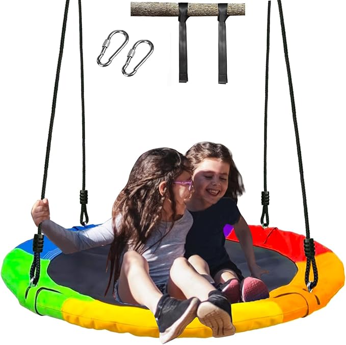 40" Saucer Tree Swing for Kids - 500Lb Weight Capacity, Waterproof Platform Swing Seat with Adjustable Ropes for Kids Playground Outdoor Activity Backyard Fun (Colours)