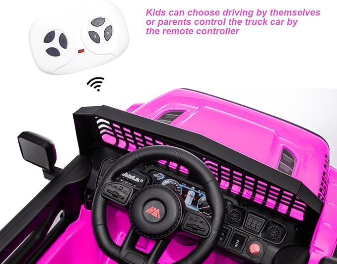 12V Ride On Car, Electric Car for Kids, Ride on Toys, Kids Cars with 3 Speeds Adjustable, Bluetooth, Parent Remote Control, Spring Suspension, AUX Port-Pink