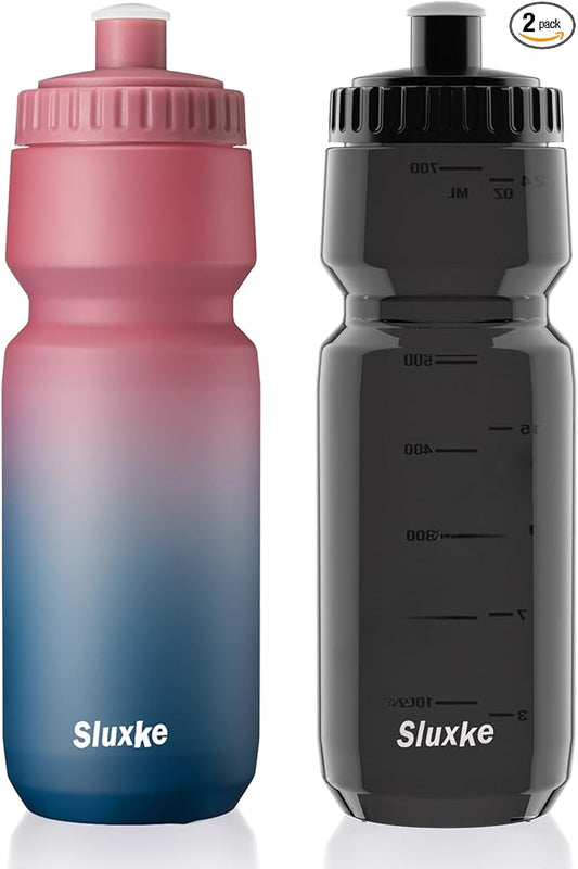 24oz Bike Water Bottle 2Pack, 720ml Sports Squeeze Bottle Lightweight, Durable Fits Most Bike Cycling Cages