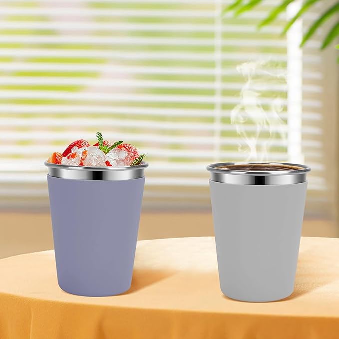 Stainless Steel Kids Cups with Lids and Straws Leakproof, 2 Pack 12oz Spill Proof Cups for Toddlers Kids Tumblers Unbreakable Sippy Cup with Straws for School, Outdoor (Dark Gray & Gray)