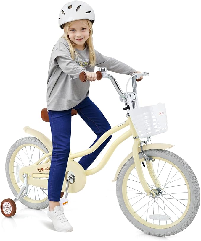 BABY JOY Kids Bike, 12 14 16 18 20 Inch Boys Girls Bike w/Adjustable Seat, Removable Basket, Handbrake & Coaster Brake, Training Wheels or Kickstand, Kids Bicycle with Multi-Color