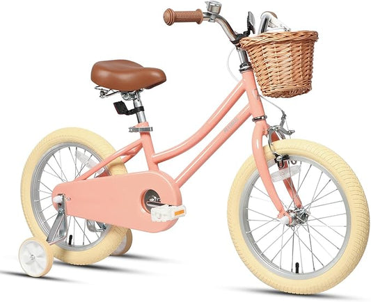 Petimini Girls Bike with Basket for 2-12 Years Old Kids, 12 14 16 18 20 Inch Bicycle with Bell Training Wheels Basket, Multiple Colors