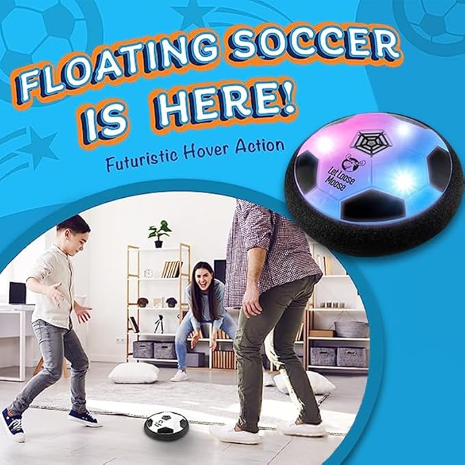Let Loose Moose Hover Soccer Ball - Indoor LED Floating Toy for Kids Aged 6, 7, 8, 9, 10, 11, 12-Year-Old - Fun Sports Game Age 6-8, 8-12 Boys and Girls, Set of 1 - Soccer Toys for Teens