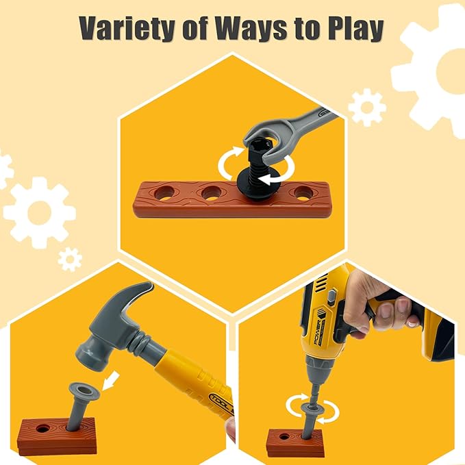 Pretend Play Kids Construction Kits, Kids Tool Set with Electronic Toy Drill & Tool Box, Toy Tools Christmas Birthday Gift for 3 4 5 6 7 8 Year Old Boys & Girls